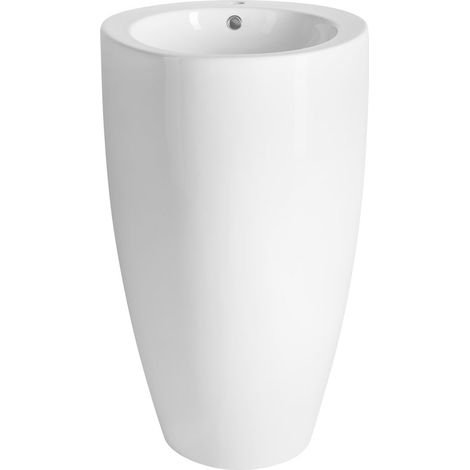 Lavabo sur pied en céramique, 50x84cm, blanc (1/4)