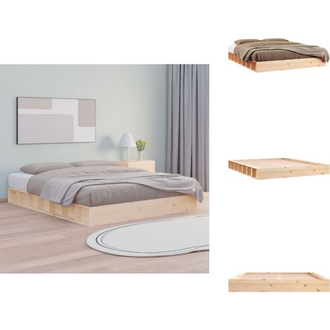 Cadre de lit sans matelas 160x200 cm bois massif - Cadre De Lit - Lit Double - Bois Massif - Design Rustique - Chambre À Coucher (1/5)
