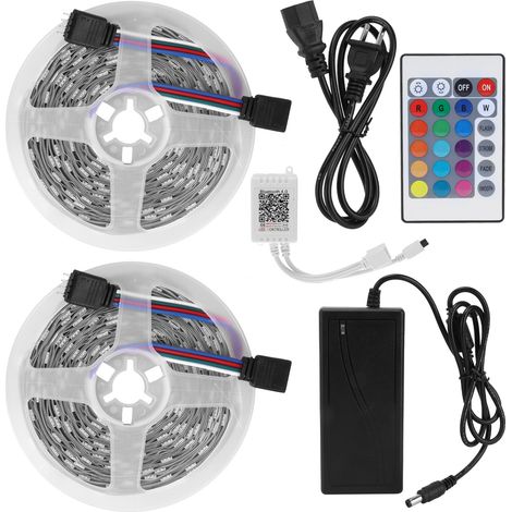 Ruban LED 12V 5050SMD RGB Bluetooth, changeur de couleur, 10m, application contrôle, alimentation 100-240V US
