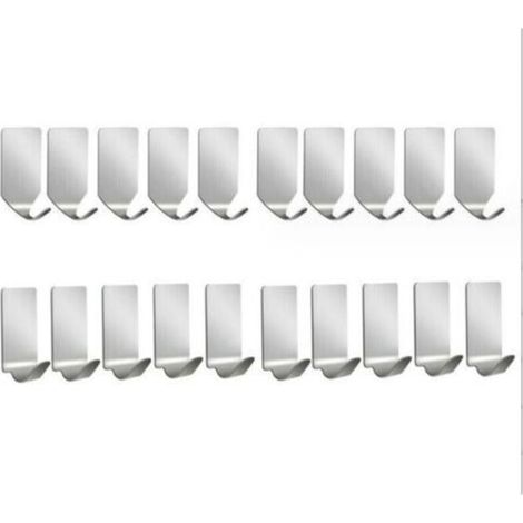 Selbstklebende Haken, 20 Stück Edelstahl-Wandhaken, stabile, nagelfreie Aufhänger für Küche, Bad, Büro, Kleiderschrank, zum Aufhängen von Mänteln, Handtüchern, Schlüsseln