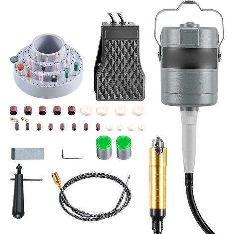 Touret à arbre flexible 780W, 25000 tr/min, avec pédale et 112 accessoires pour poncer, polir, couper. (1/5)