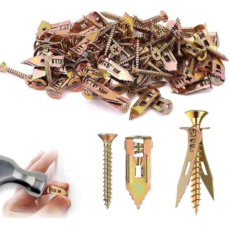50 Stück – Dübelschrauben – Selbstbohrend für Gipskarton und Hohlziegel – Möbel- und Dekorationsbefestigung – Gelb verzinkt – 1,2 x 4 cm (1/5)