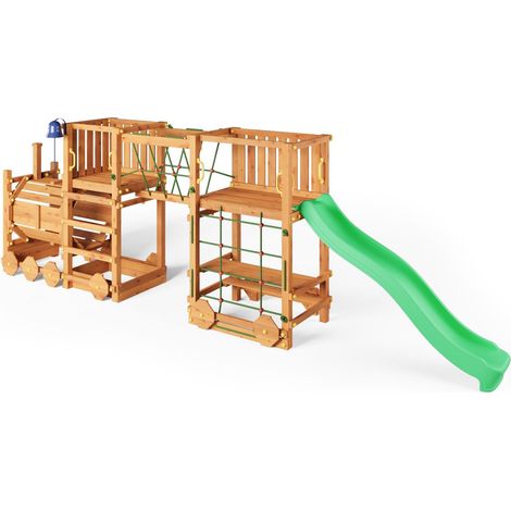 Funni Aire de Jeux Enfant Extérieure – Bois Teck – Toboggan 2,2 m – Tour de Jeux Jardin – Jusqu’à 10 Enfants – EN 71 (1/5)