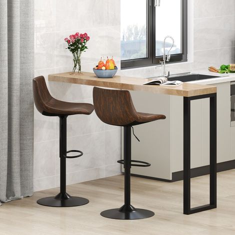 Lot de 2 Tabourets de Bar Réglables en Hauteur Rembourrées Chaises de Cuisine Rotation à 360° pour Cuisine Bar à Domicile Marron Rustique (1/5)