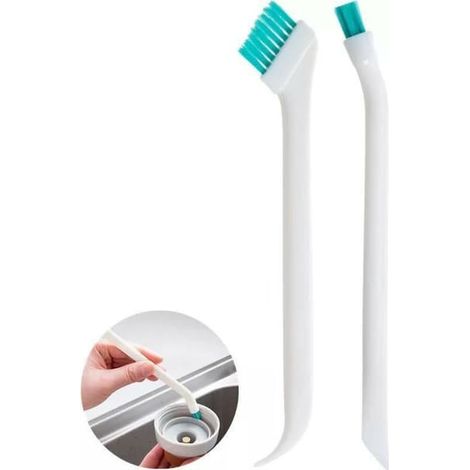 Brosse de nettoyage pour bouteille isotherme (2 pièces) : manche blanc, poils verts, extrémité raclette longue et étroite (2 pièces) (1/5)
