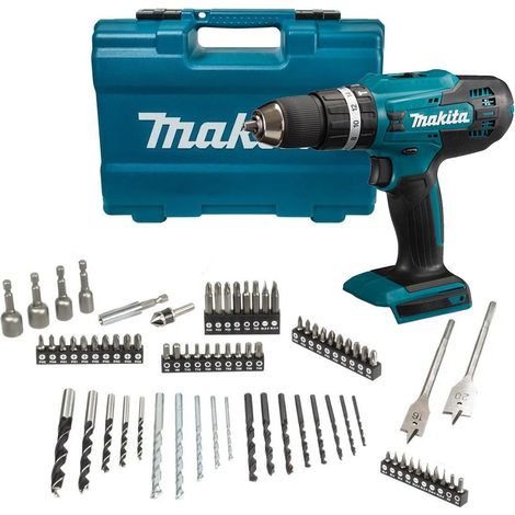 Makita HP488DZ 18v Lithium Combi Hammer Drill Bare Tool - 74 Screwdriver Bit Set (1/4)