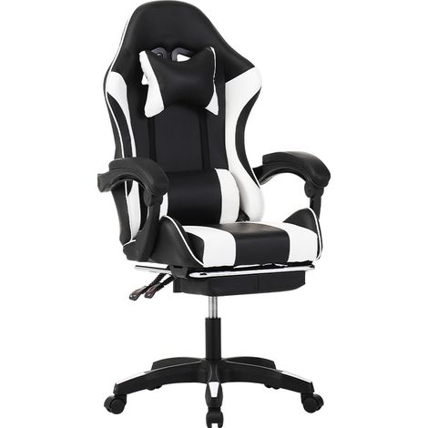 Chaise Gaming - Ergonomie Chaises de Gamer - Support Lombaire - Pédales Rétractables - Blanc
