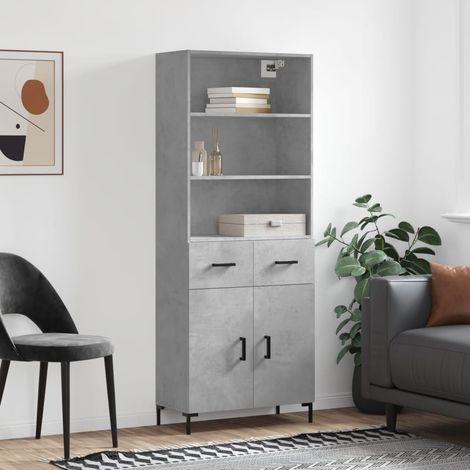 Buffet haut,Buffet de salon,Commode Meuble de rangement,Style Industriel Gris béton 69,5x34x180 cm Bois d'ingénierie VNWE711355 (1/5)