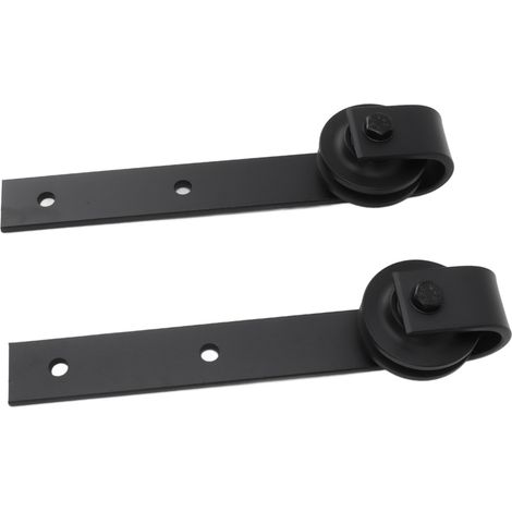Kit de roulettes coulissantes pour porte de grange (1 paire), avec poulies et rail de suspension, en acier au carbone, pour bureau, chambre ou salon (noir). (1/5)