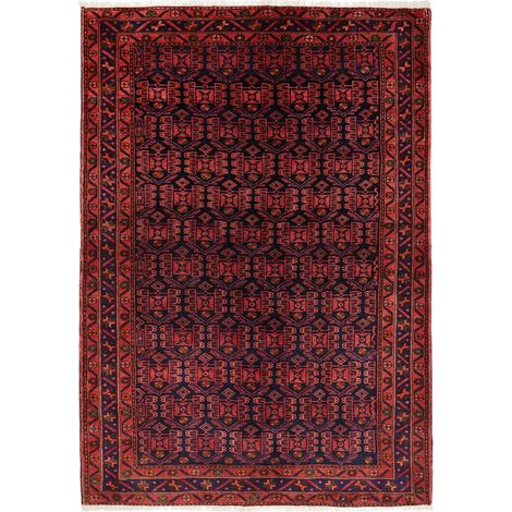 Tapis d'orient, 143 x 200 cm, motif oriental, en laine véritable nouée main, rouge, bleu et noir, artisanal (1/5)