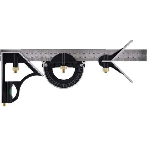 Équerre à Combinaison 300mm, Équerres de charpentier, Règle d'angle en Acier Inoxydable, Équerre Combinée avec Niveau à Bulle et Tire-Lignes Pratique, Idéal pour les travaux de menuiserie (1/5)