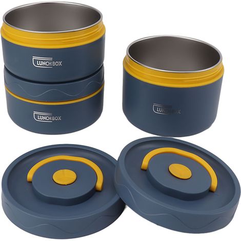 Boîte à lunch Bento ronde avec couvercle, sac étanche en acier inoxydable, grande capacité, facile à nettoyer, idéale pour le bureau. Contient 3 compartiments isothermes. (1/5)