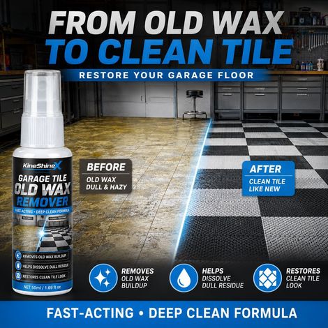 KineShineX Garage Tile Old Wax Remover löst schnell hartnäckige Wachsschichten auf und stellt den Glanz wieder her. (1/4)