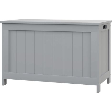 Storage Chest, Modern Storage Trunk with 2 Safety Hinges Cut-out Handles, Wooden Toy Box for Living Room, Entryway, 76 x 40 x 48 cm, Grey (1/5)