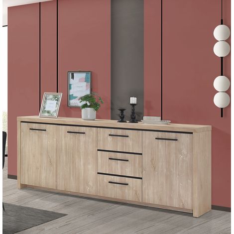 Buffet/bahut contemporain 220 cm chêne ivoire Spirit (1/5)