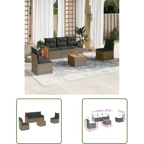 The Living Store Salon de jardin 6 pcs avec coussins gris résine tressée - Ensemble Salon De Jardin - Meuble De Jardin - Résine Tressée - Rotin Synthétique - Mobilier Extérieur (1/3)