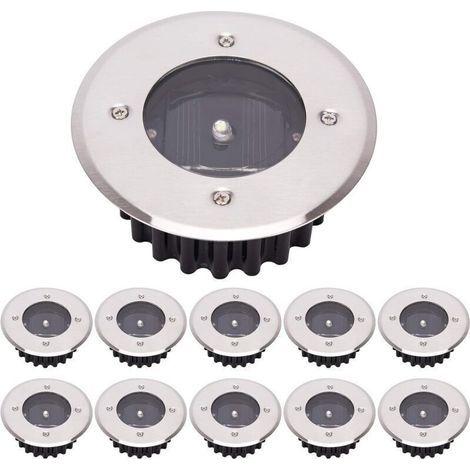 LED Solar Ground Lamp 10 Pack, Outdoor Light, Street Light, Buried Light, IP65 Waterproof (Cool White, Round) [Energy Class A+]. (1/4)