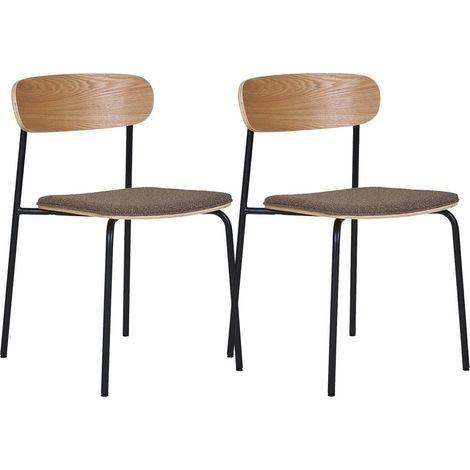 ESTELLE - Lot de 2 Chaises Dossier en Frêne Assise Tissu Pieds Métal Noir (1/5)
