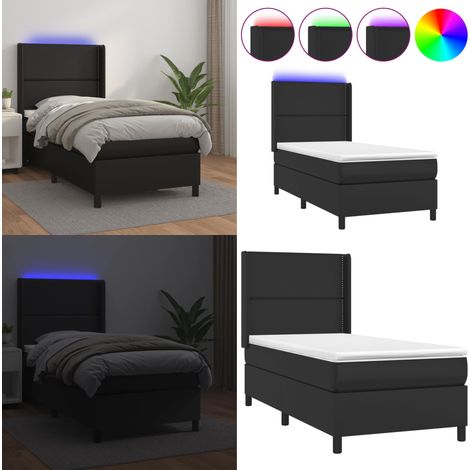 Sommier à lattes de lit matelas LED Noir 90x200 cm Similicuir - Lit Plateforme - Lit Design - Lit Moderne - Lit Capitonné - Lit Avec Rangement - Home & Living