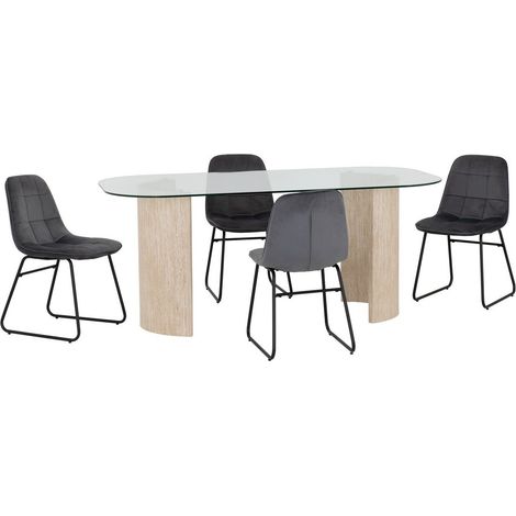 Modena Dining Table and Lukas Chairs Set - L90 x W75.5 x H180 cm - Clear/Cream/Grey