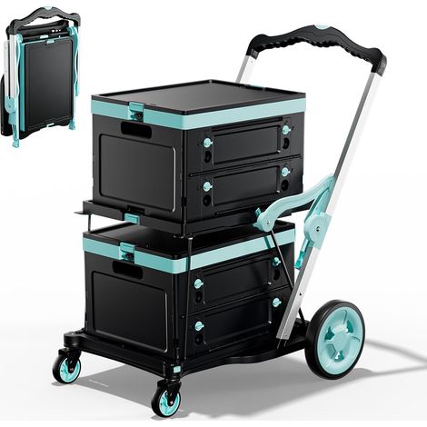 Chariot de courses pliable à pousser avec 4 roues et 1 boîte pliante, grand chariot coulissant (1/5)