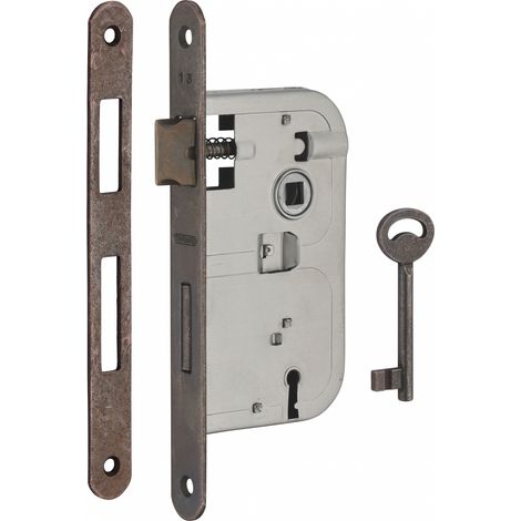 Serratura Patent da incasso 70mm x 45mm, reversibile, piastra tonda, richiamo 1/2 giro 1 chiave, bronzo - THIRARD