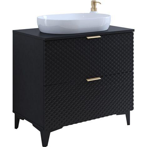Mueble bajo lavabo de baño de 80cm con 2 cajones colección CHIC en color negro y dorado.