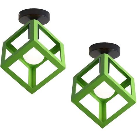 U-Do 2Pcs Plafonnier en Métal Vert Lampe de Plafonde Carré design Vintage décoration Couloir Salon Cuisine (1/4)