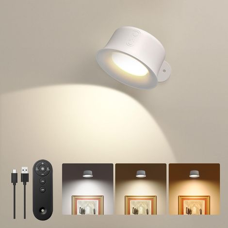Applique Murale Interieur, Lampe Murale LED Rechargeable avec Télécommande ou Tactile, 3 Températures de Couleur et Luminosité Réglable, Lampe Murale sans fil pour Chevet de Chambre En Lisant