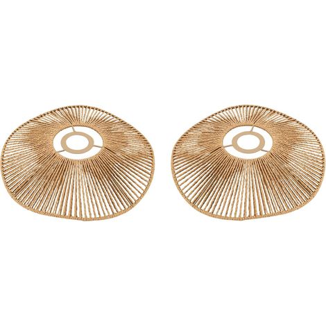 Lot de 2 Abat-jours Ronds - 30 cm - Corde de Papier Tressée - Design Ajouré Lumière Douce - Salon et Couloir - Jaune Naturel (1/5)