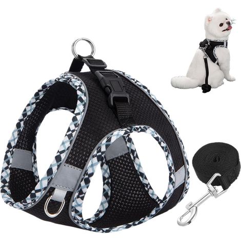 Filiyano-Harnais anti-traction pour petits chiens (noir, XXS), harnais anti-traction pour chat avec laisse, gilet réfléchissant et respirant pour (1/5)