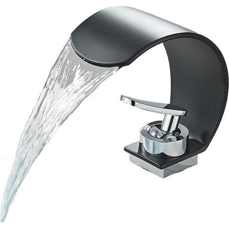 Robinet cuisine cascade noir - laiton chromé , mitigeur eau chaude/froide haut de gamme (1/4)