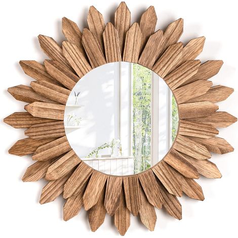 Miroirs décoratifs muraux, petits miroirs ronds en bois, bohème, décoration murale, pour salon, salle de bain, chambre, entrée (1/5)
