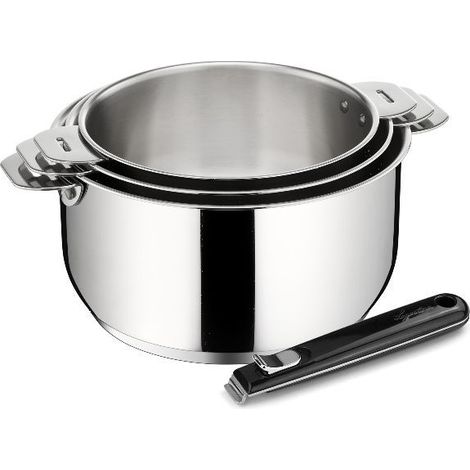 serie de 3 cacerolas de acero inoxidable 16/18/20cm + asa - 012132600004 - Lagostina -