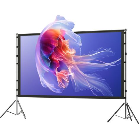 Écran de projection avec trépieds 100 pouces 16:9 HD 4K/8K, écran videoprojecteur portable, 268x58x181cm, blanc et noir