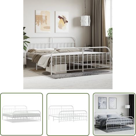 The Living Store Bettgestell mit Kopf- und Fußteil Metall Weiß 200x200 cm - Bettrahmen - Doppelbett - Metallbett - Weißes Bett - Boxspringbetten (1/5)
