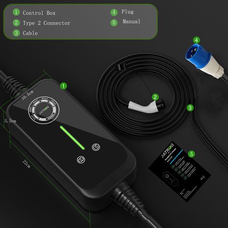 JATRHG P1 EV Chargeur 12M 7.2KW-1.5KW 32A24A16A13A10A8A Type 2 station de Charge Voiture Electrique Portable Courant Commutable Voiture hybride Chargeur Rapide monophase
