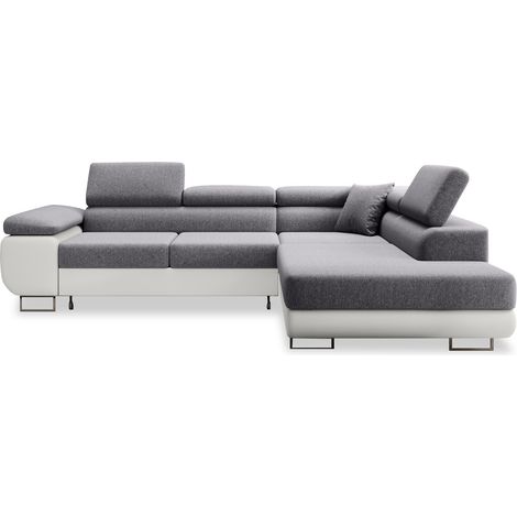 Canapé d'angle droit convertible Marius Gris et Blanc