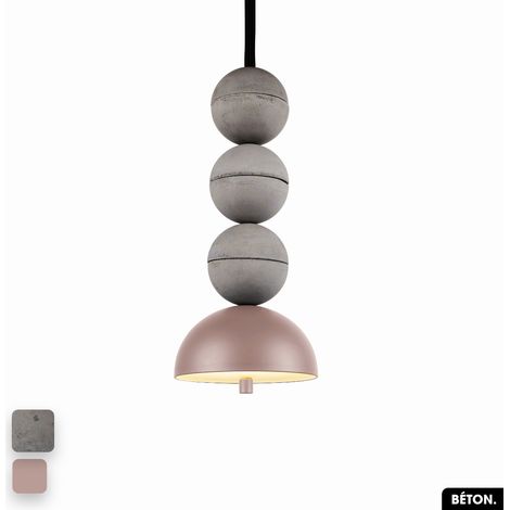 Lampe de suspension en béton - BOSFOR CONCRETE GRIS - ROSE 3 BALLES LED 14W (1/2)