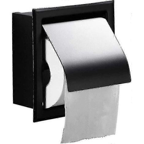 Porte-rouleau de papier toilette encastré en acier inoxydable noir mat, fixation murale (1/5)