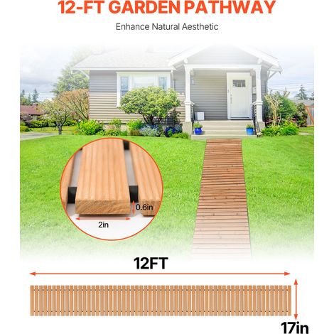 Chemin de Jardin en Bois, 368x43 cm, Allée de Jardin Droite Déroulante Antidérapante Décorative en Cèdre avec Connexion par Câble M… (1/5)