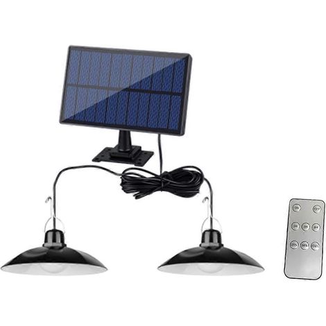 Solarbetriebene Pendelleuchte für den Außenbereich mit Fernbedienung, wasserdichte Doppelkopf-LED-Lampe, dekorativer Kronleuchter für den Außenbereich (1/5)
