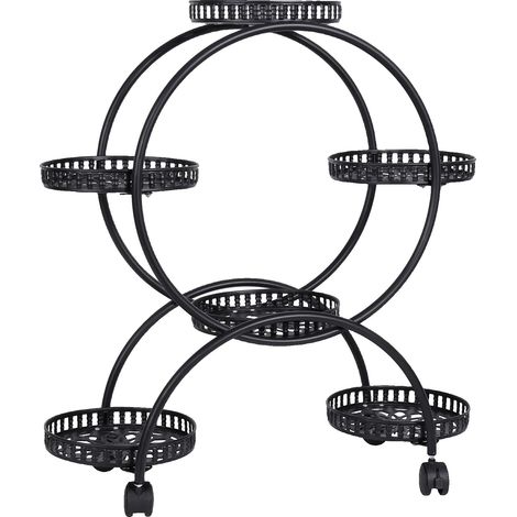 Soporte metálico rodante para plantas, capacidad para 6 macetas, construcción duradera de hierro y plástico. (1/2)