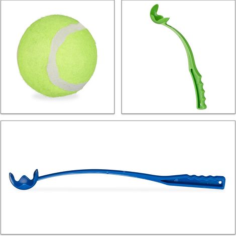 Set di 2 pratici lanciapalle per cani giardino parco 49 x 36,5 cm in plastica blu 130005557