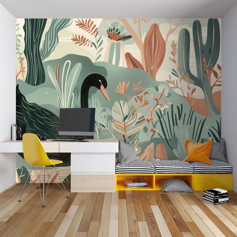 Papier Peint Animaux - Cygne Noir et Marais - 150 x 250 cm (1/2)
