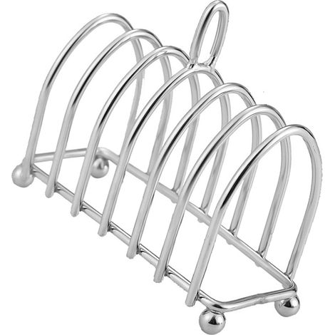 Porte-toast en acier inoxydable à 6 fentes pour pain de mie avec poignée, idéal pour la cuisine et la boulangerie. (1/5)