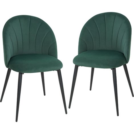 Set 2 Sedie da Pranzo Imbottite con Schienale a Conchiglia in Velluto, 52x55x79 cm, Verde Scuro