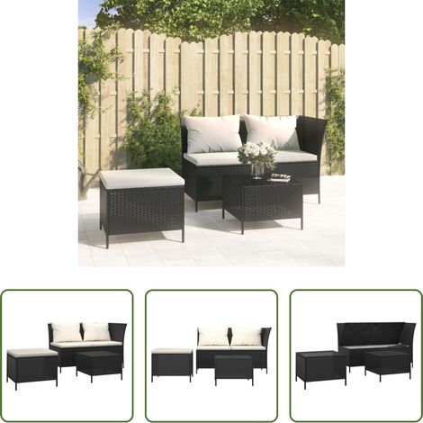 vidaXL Rattan - 3-tlg. Garten-Lounge-Set mit Kissen Schwarz Poly Rattan (1/5)