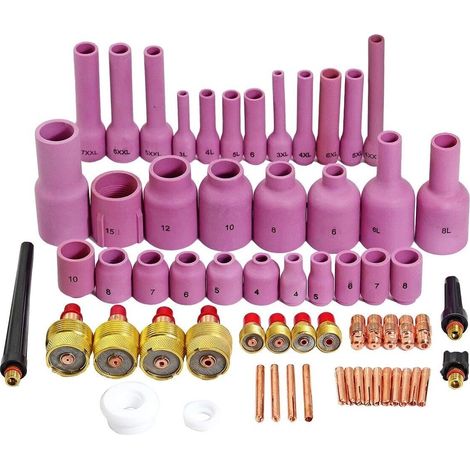 Corps de Collet Diffuseur de Gaz TIG Jumbo Grand Diamètre Buses en Alumine Coupes en Céramique 45V 13N 796F 53N série Kit d'assortiment pour SR WP 9 20 25 Torche de Soudage TIG 63pcs