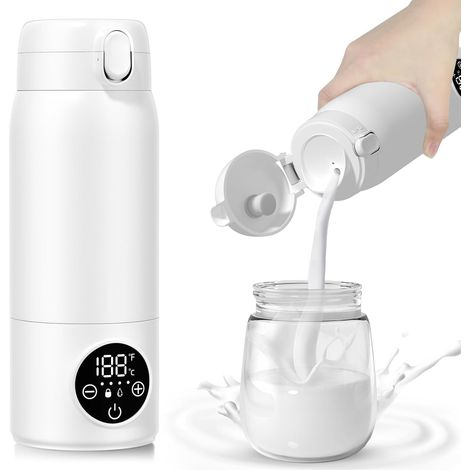 Portable baby bottle warmer for on-the-go use - Fast heating of breast milk and water - Child safety lock - Large 500ml capacity - 24-hour constant temperature